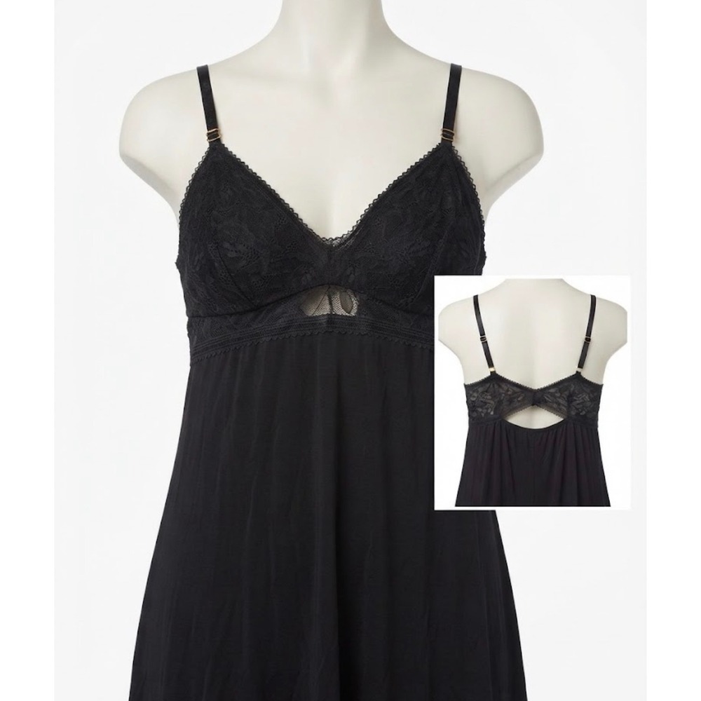 SOMA Cool Nights Black Lace Chemise Sleepwear XL Nightgown Slip Dress Lingerie